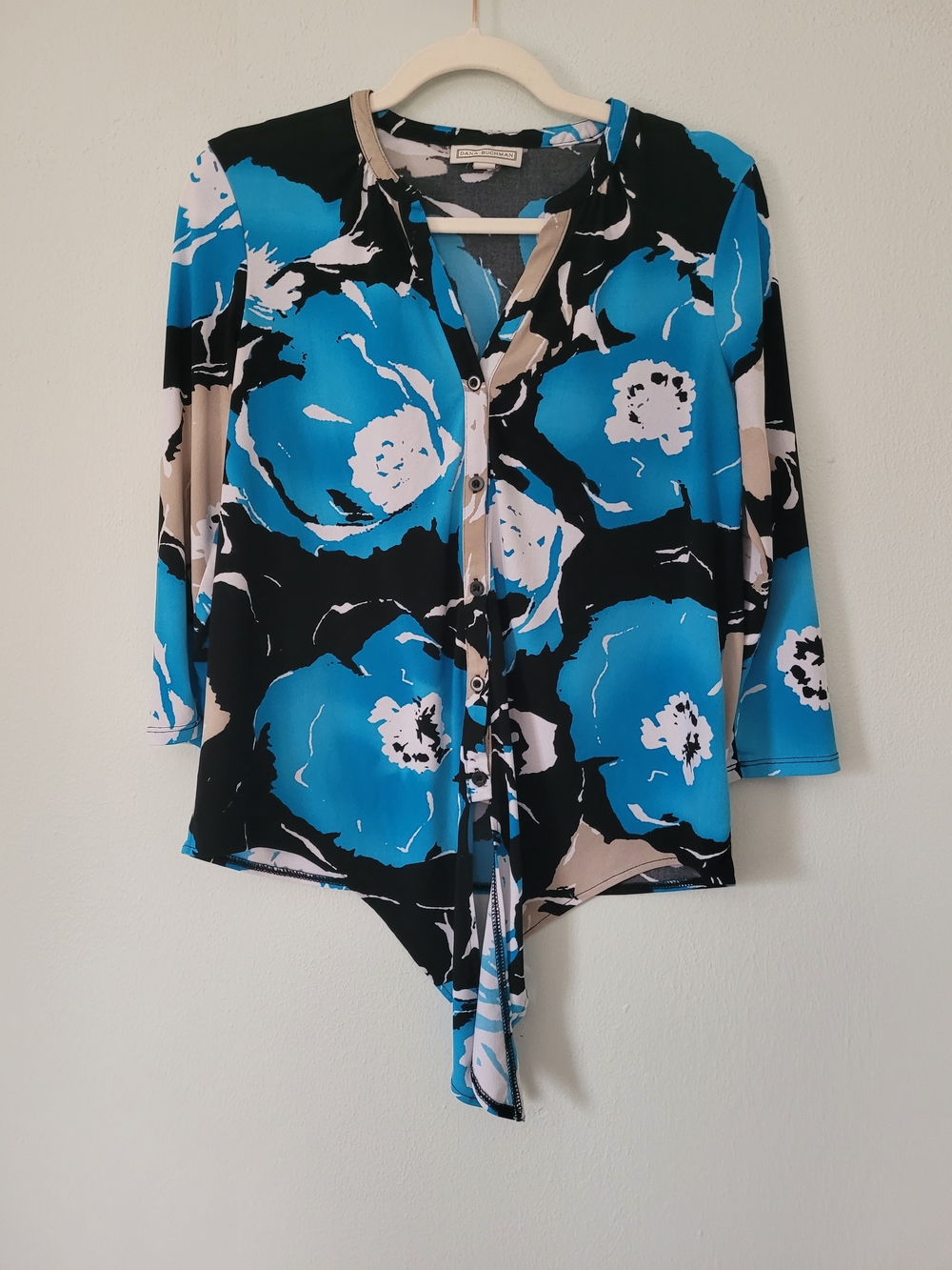 Blue Floral Tie-Front Blouse - Dana Buchman - Size Small